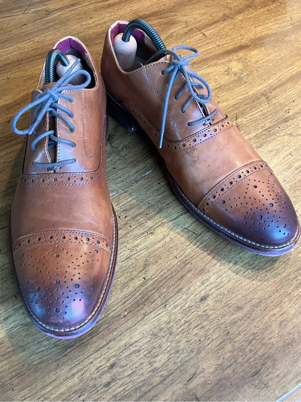 Johnston & Murphy Conard Oxford Dress Shoe Brown Tan 10M Cap Toe Brogue 20-3442